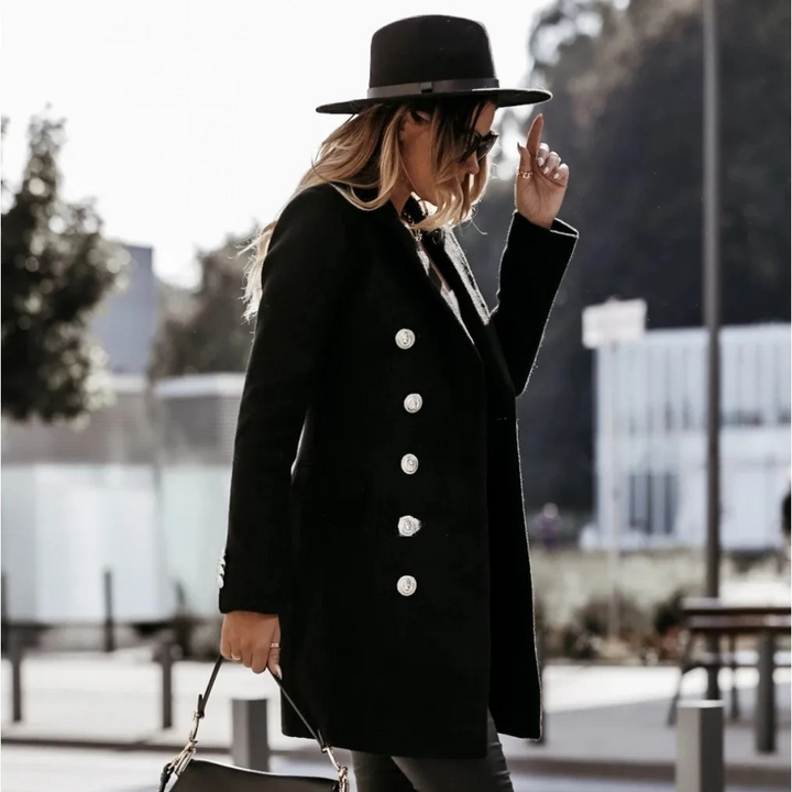 Gracelynn Trench Coat Réversible en Mélange de Laine pour Femme – Manteau Long Élégant avec Boutons Argentés