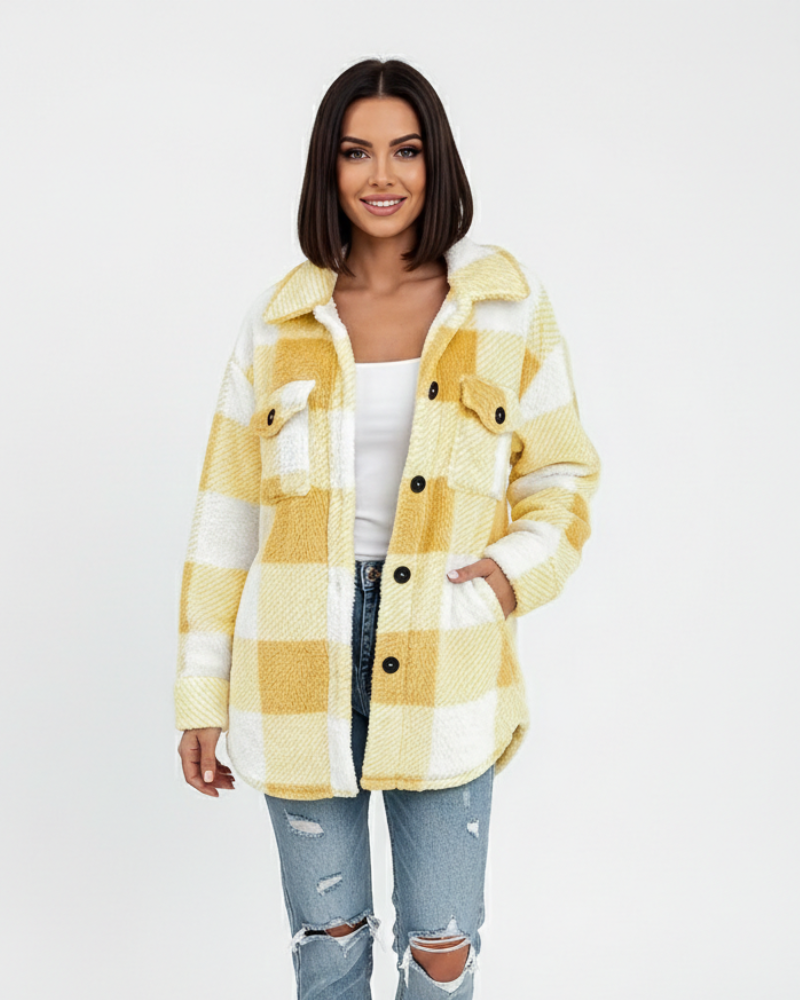 Ariana Veste d’Hiver Femme – Veste Peluche à Carreaux Chaude & Décontractée