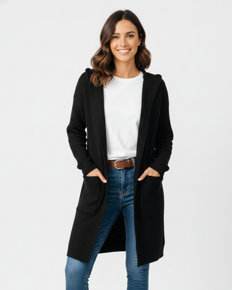 Elena Gilet Long Femme Élégant – Cardigan Fluide avec Coupe Allongeante & Style Intemporel