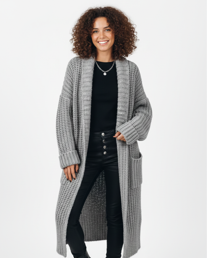 Mercy Gilet Long Femme Ample – Cardigan Chaud et Léger avec Poches, Confort Quotidien
