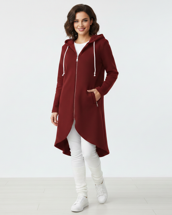 Nuvina Veste Hoodie Longue Femme – Manteau Casual Zippé avec Capuche & Coupe Relax
