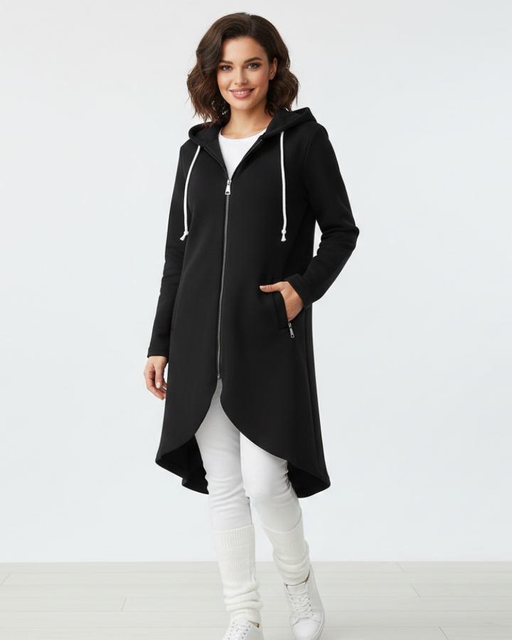 Nuvina Veste Hoodie Longue Femme – Manteau Casual Zippé avec Capuche & Coupe Relax