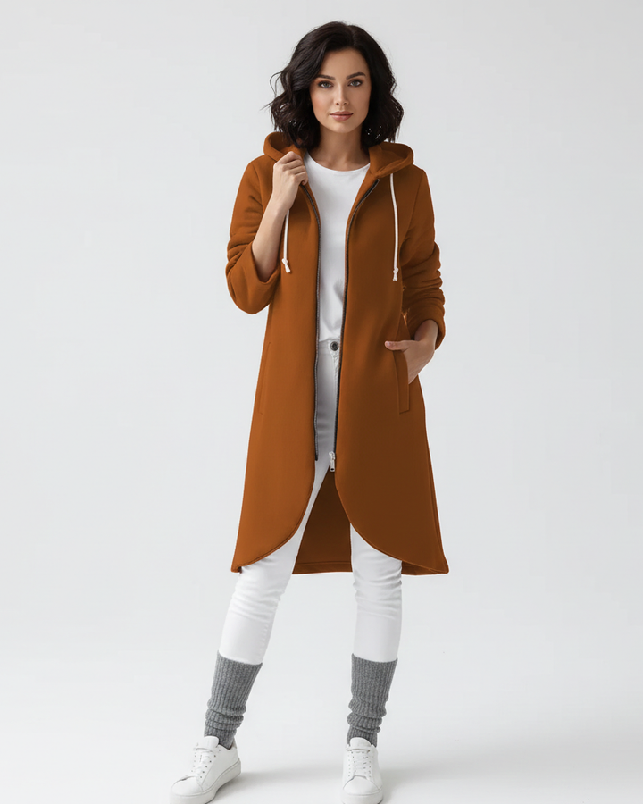 Nuvina Veste Hoodie Longue Femme – Manteau Casual Zippé avec Capuche & Coupe Relax
