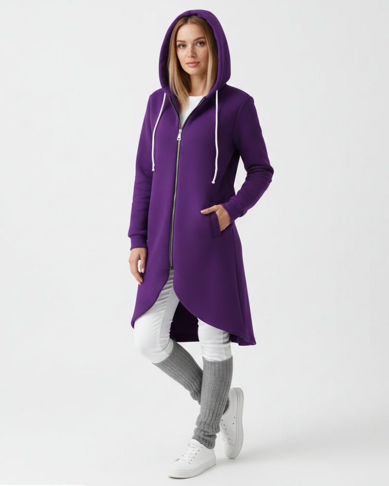Nuvina Veste Hoodie Longue Femme – Manteau Casual Zippé avec Capuche & Coupe Relax