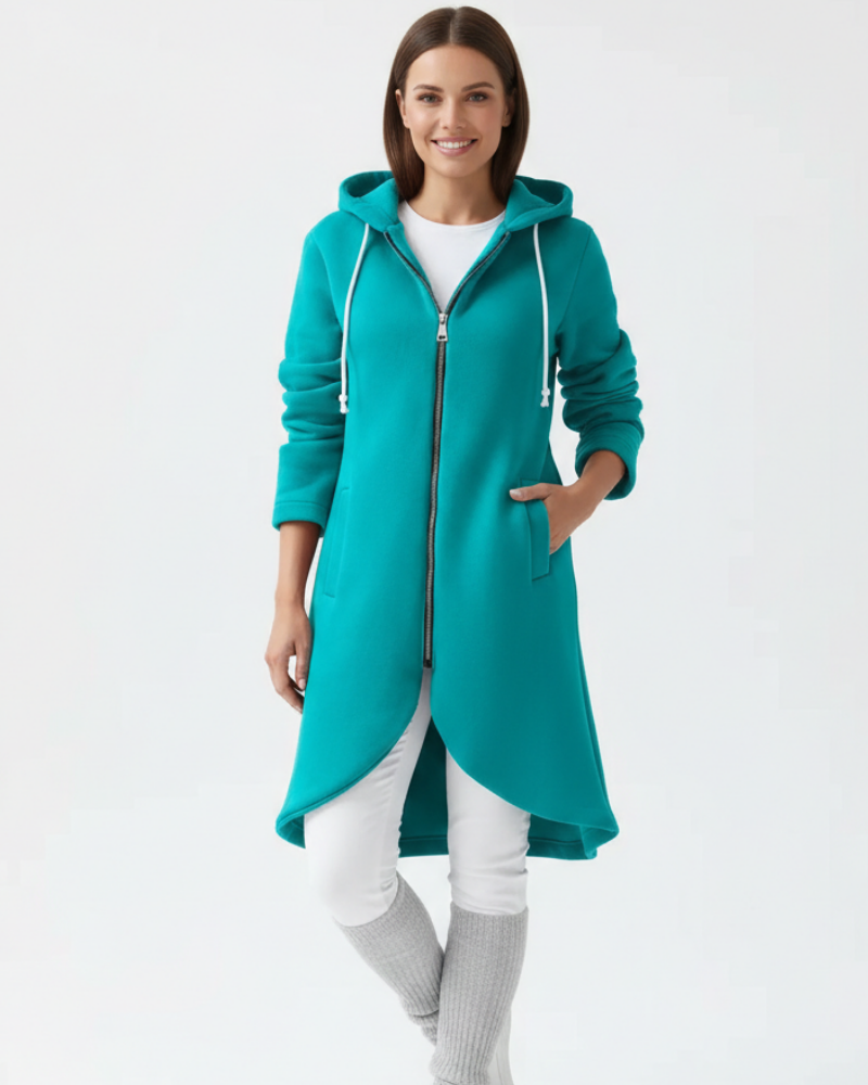 Nuvina Veste Hoodie Longue Femme – Manteau Casual Zippé avec Capuche & Coupe Relax