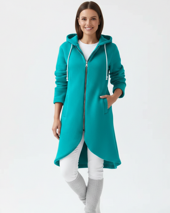 Nuvina Veste Hoodie Longue Femme – Manteau Casual Zippé avec Capuche & Coupe Relax