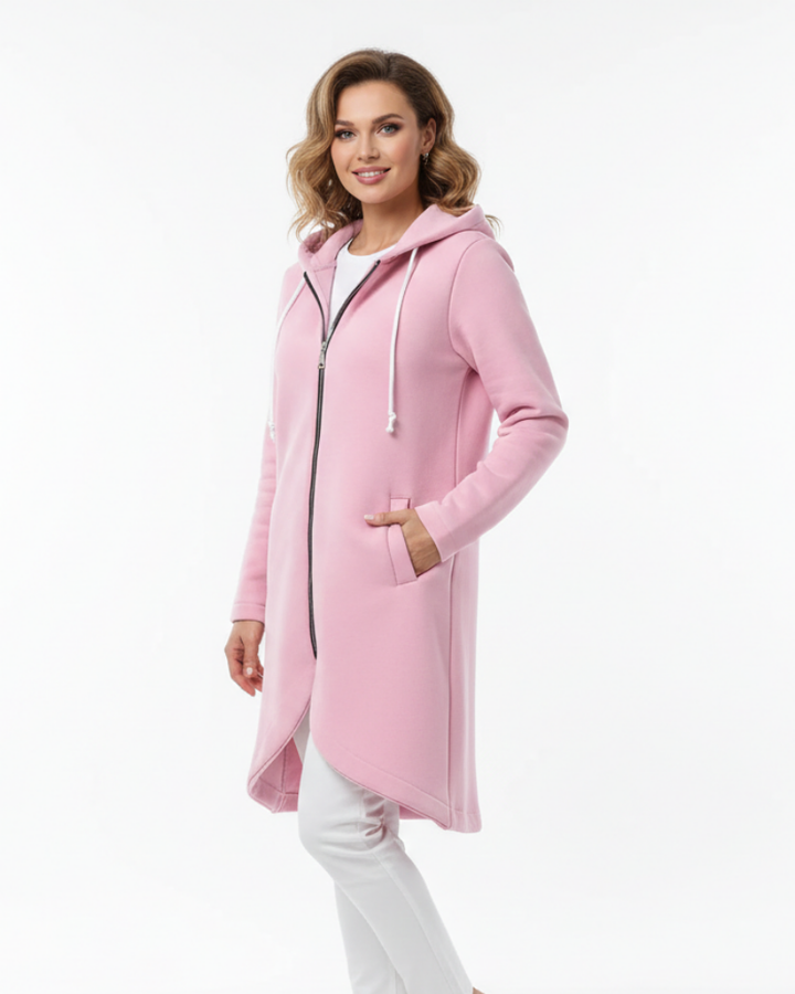 Nuvina Veste Hoodie Longue Femme – Manteau Casual Zippé avec Capuche & Coupe Relax