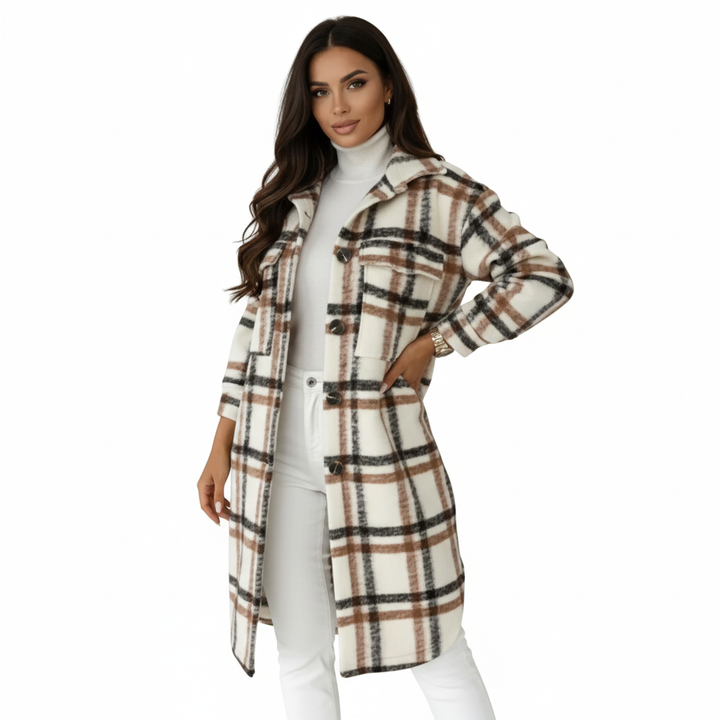 Jody Manteau Femme Carreaux – Veste Longue Oversize en Laine Mélangée Style Shacket