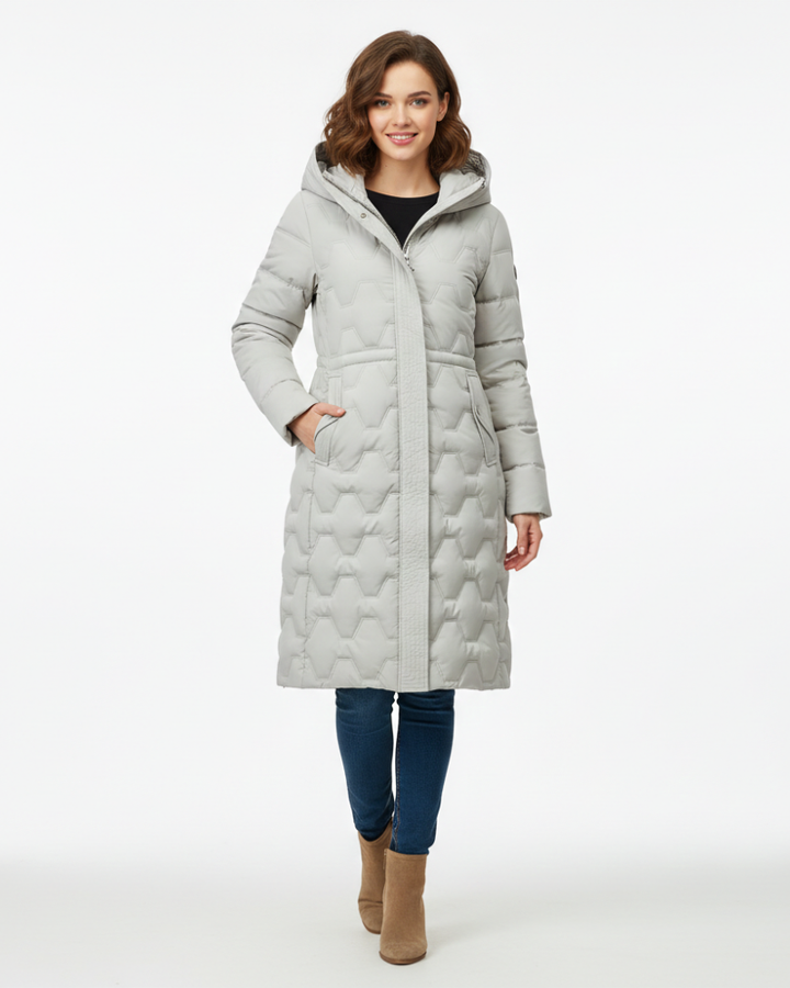 Nicole Manteau Long Femme à Capuche – Matelassé Élégant, Chaleur & Style Hivernal
