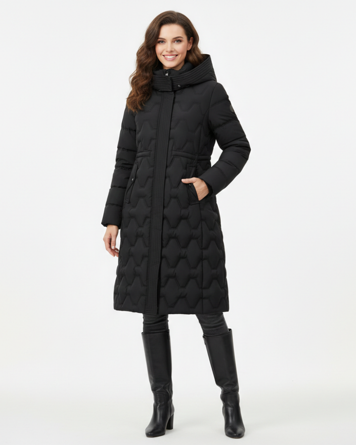 Nicole Manteau Long Femme à Capuche – Matelassé Élégant, Chaleur & Style Hivernal