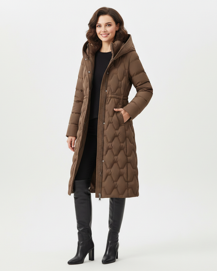Nicole Manteau Long Femme à Capuche – Matelassé Élégant, Chaleur & Style Hivernal