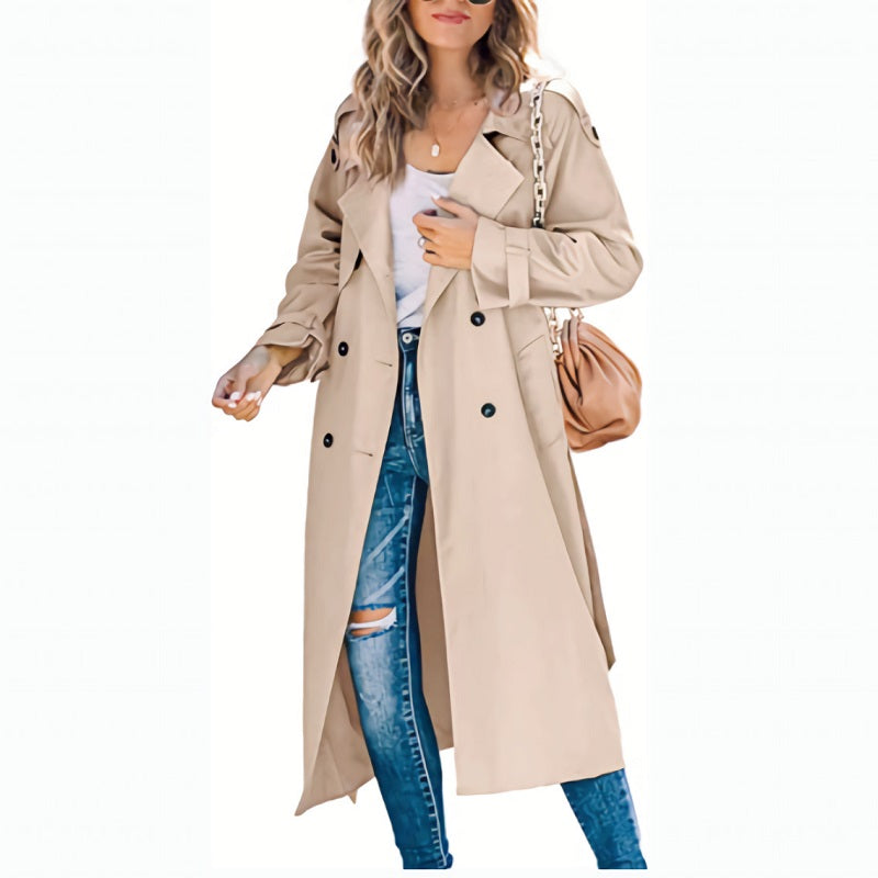 Brielle Trench Long Femme – Élégant, Léger & Idéal pour Printemps et Automne