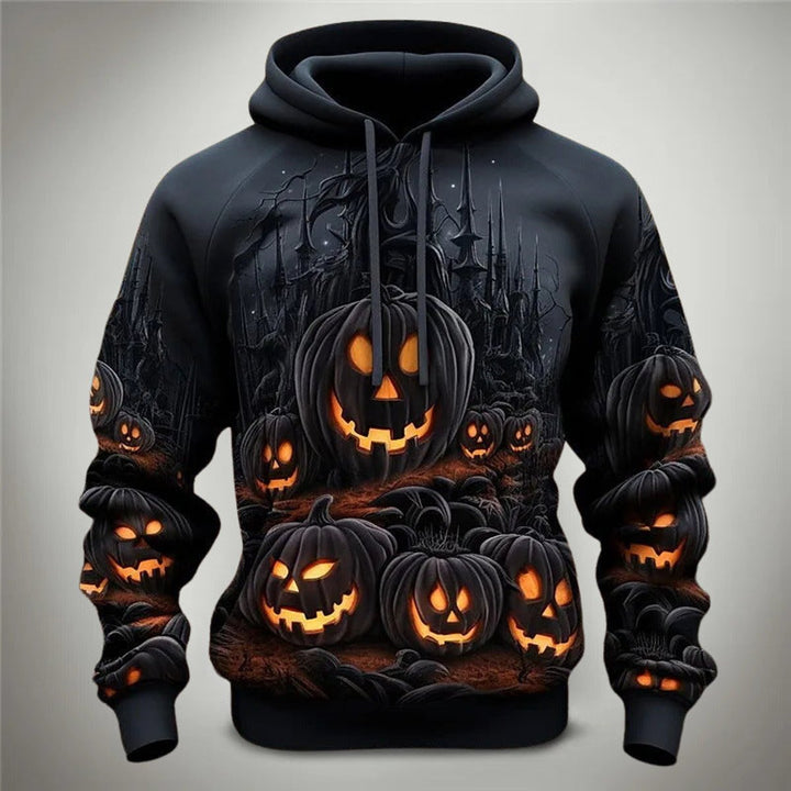 Halloween Jack-o'-Lantern Graphic Pullover Hoodie - Black