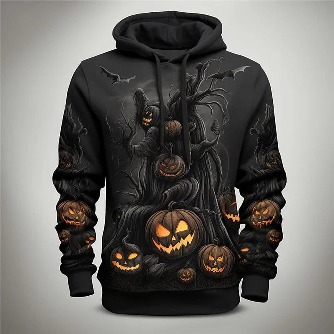 Halloween Jack-o'-Lantern Graphic Pullover Hoodie - Gray