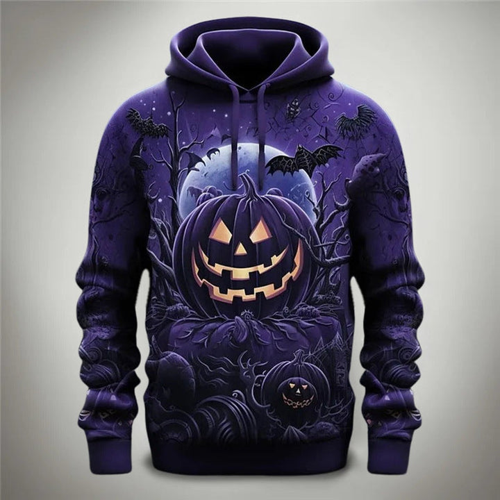 Halloween Jack-o'-Lantern Graphic Pullover Hoodie - Purple
