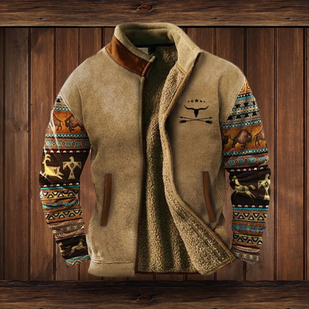 Men's Aztec-Print Sherpa-Lined Fleece Full-Zip Outdoor Jacket