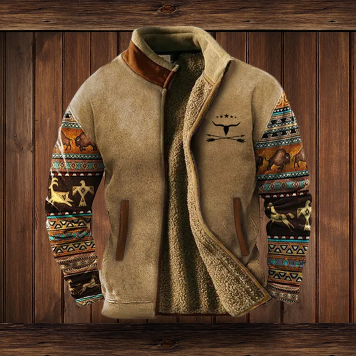 Men's Aztec-Print Sherpa-Lined Fleece Full-Zip Outdoor Jacket