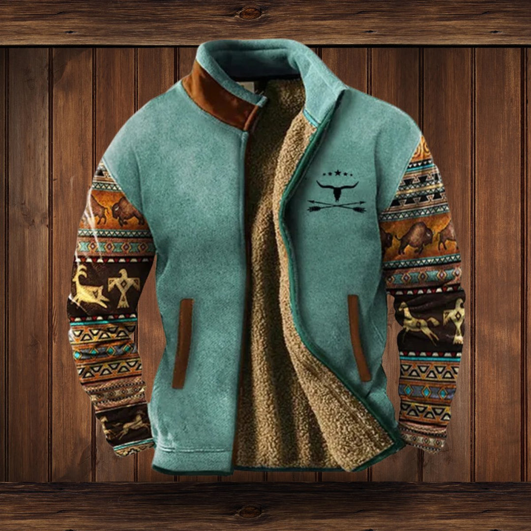 Men's Aztec-Print Sherpa-Lined Fleece Full-Zip Outdoor Jacket