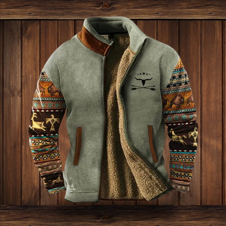 Men's Aztec-Print Sherpa-Lined Fleece Full-Zip Outdoor Jacket