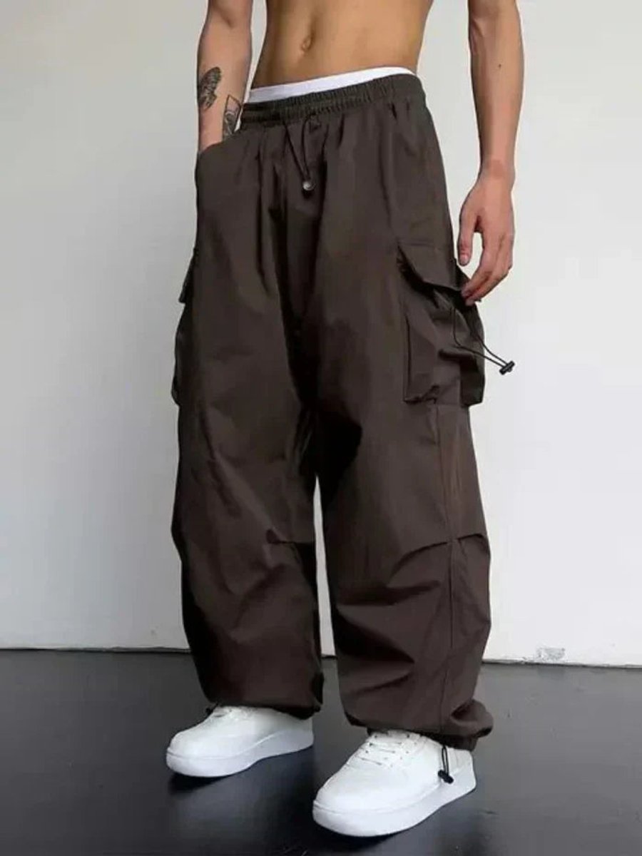 Men's Baggy Wide-Leg Drawstring Cargo Pants