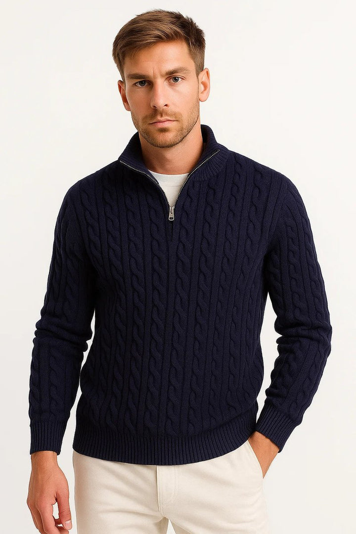 Men's Cable-Knit Quarter-Zip Pullover Sweater