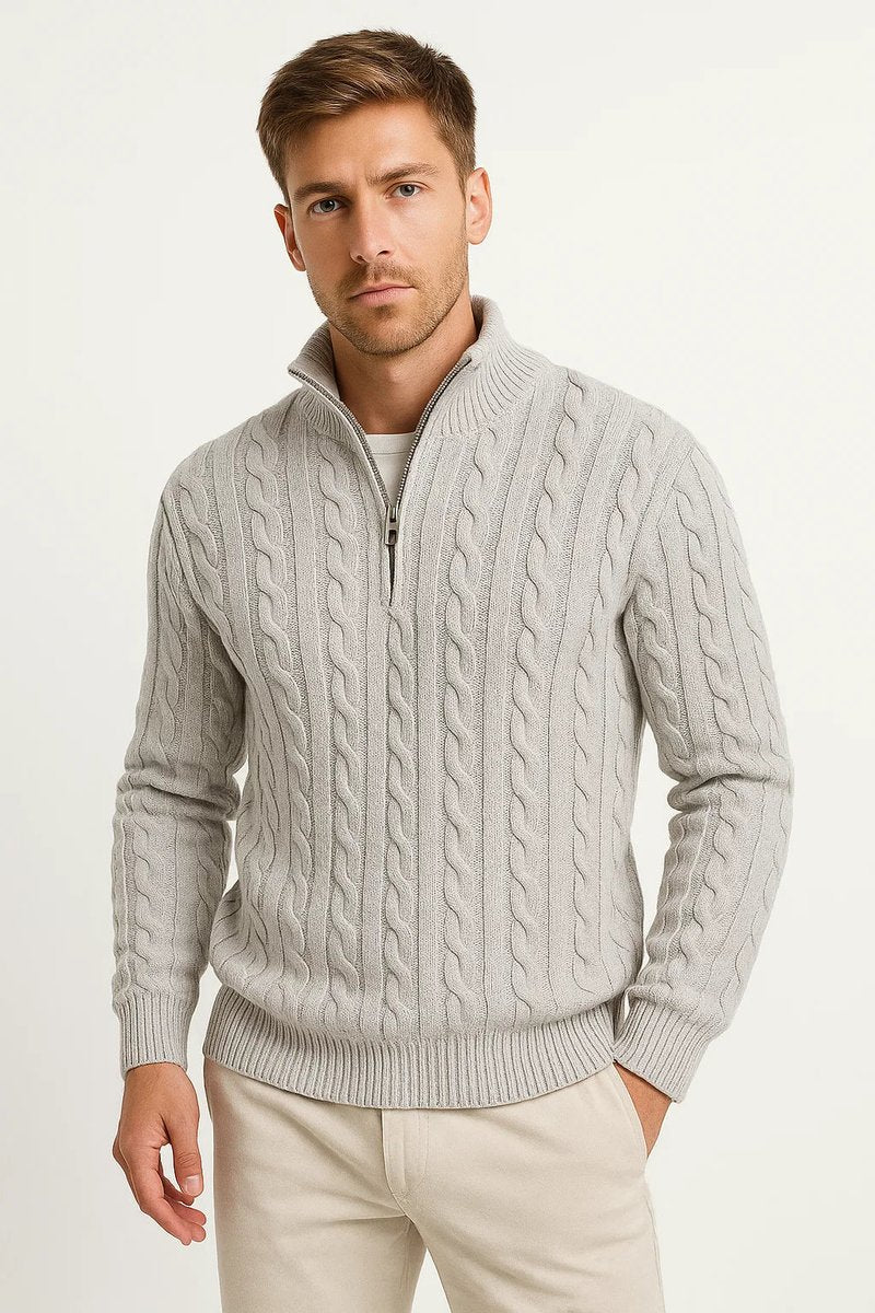 Men's Cable-Knit Quarter-Zip Pullover Sweater