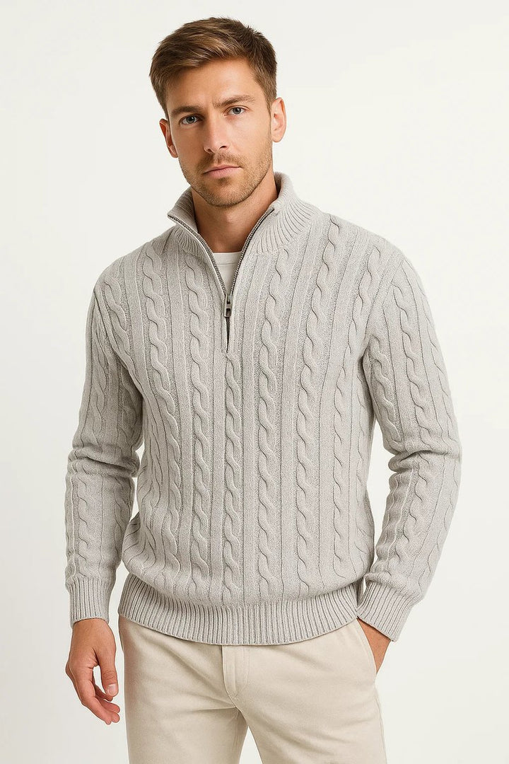 Men's Cable-Knit Quarter-Zip Pullover Sweater