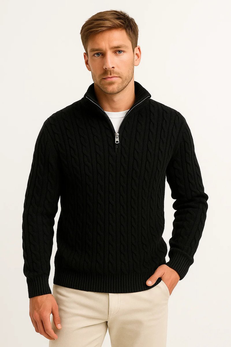 Men's Cable-Knit Quarter-Zip Pullover Sweater