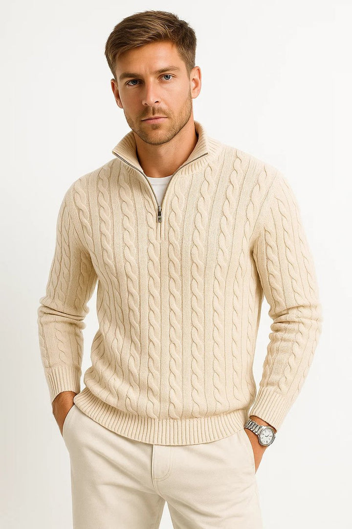 Men's Cable-Knit Quarter-Zip Pullover Sweater