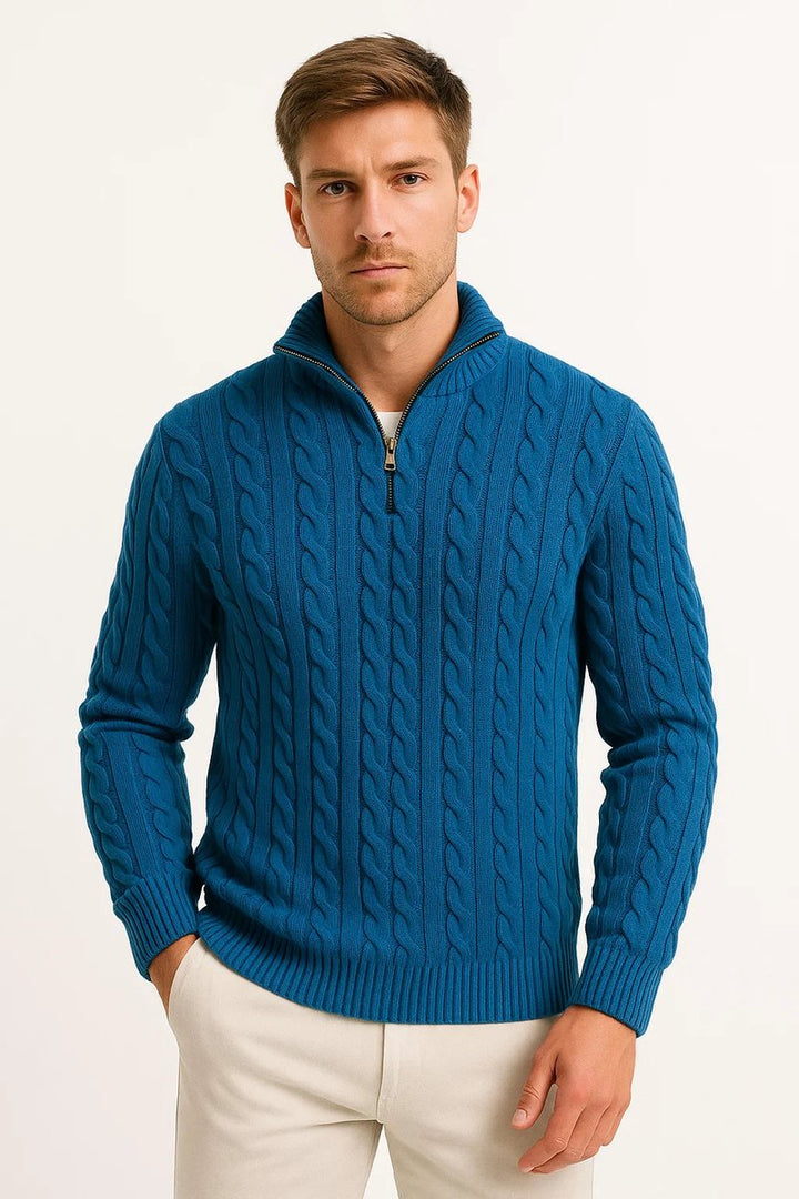 Men's Cable-Knit Quarter-Zip Pullover Sweater
