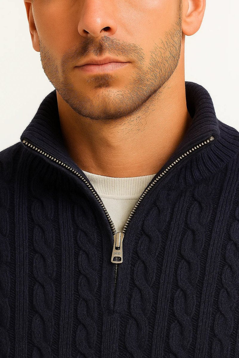 Men's Cable-Knit Quarter-Zip Pullover Sweater
