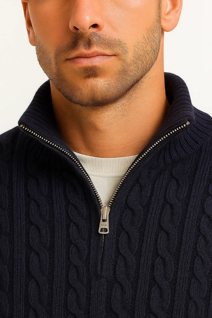Men's Cable-Knit Quarter-Zip Pullover Sweater