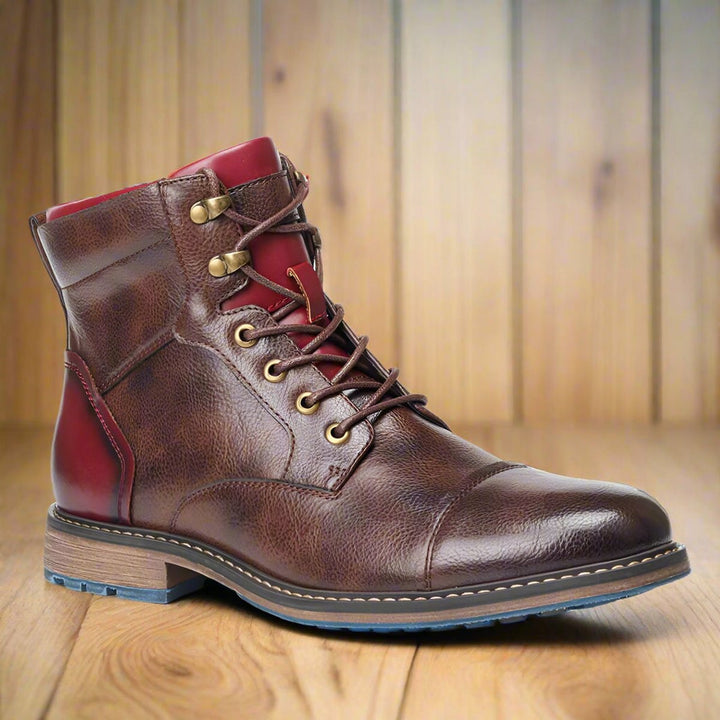 Men's Cap-Toe Lace-Up Side-Zip Leather Ankle Boots