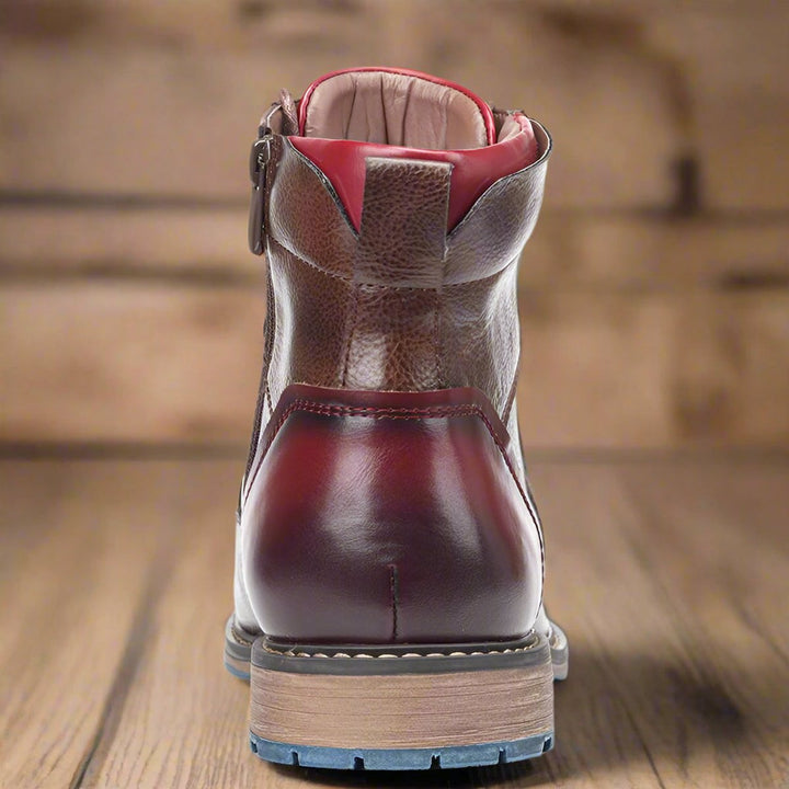 Men's Cap-Toe Lace-Up Side-Zip Leather Ankle Boots