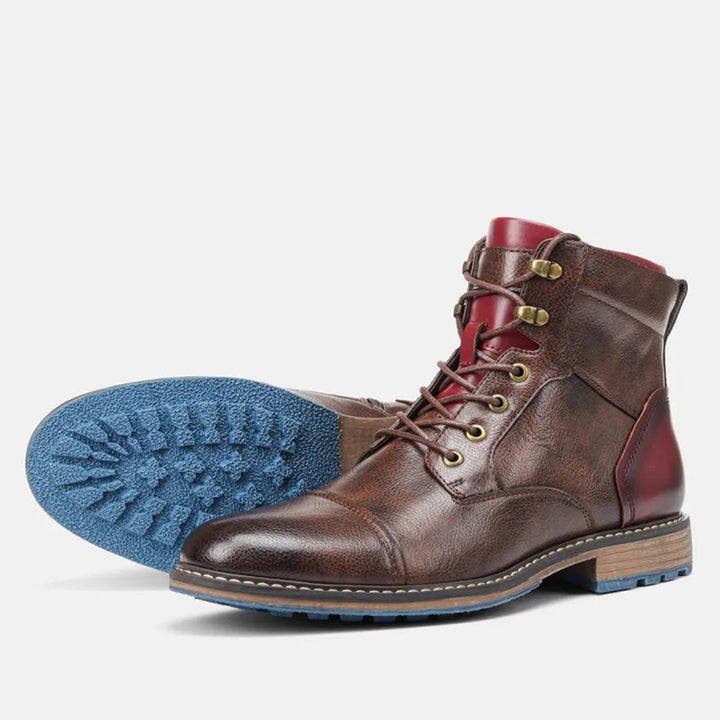 Men's Cap-Toe Lace-Up Side-Zip Leather Ankle Boots