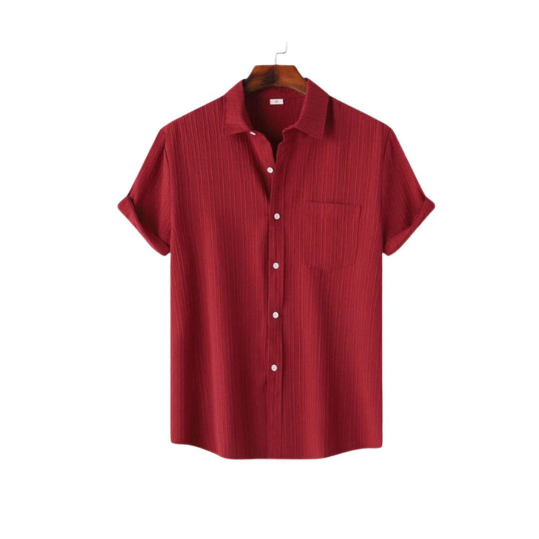 Men's Casual Short-Sleeve Button-Up Textured Shirt