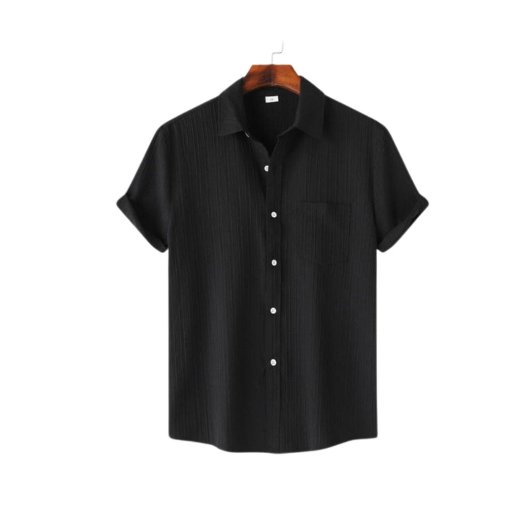 Men's Casual Short-Sleeve Button-Up Textured Shirt