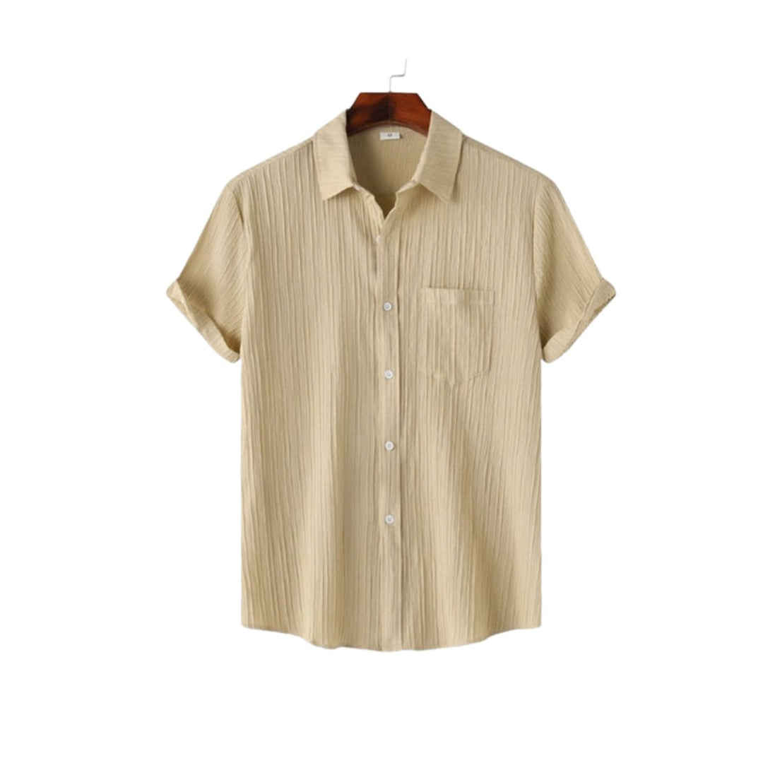 Men's Casual Short-Sleeve Button-Up Textured Shirt