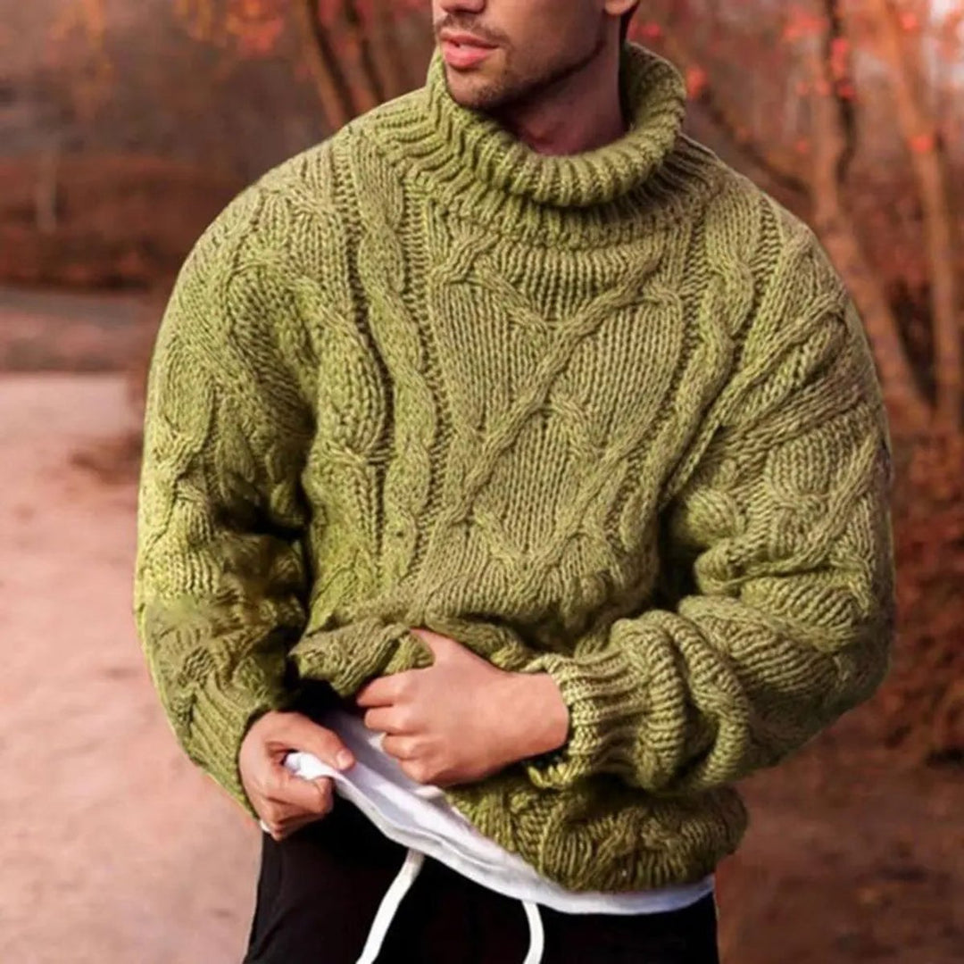 Men's Chunky Cable-Knit Turtleneck Pullover Sweater