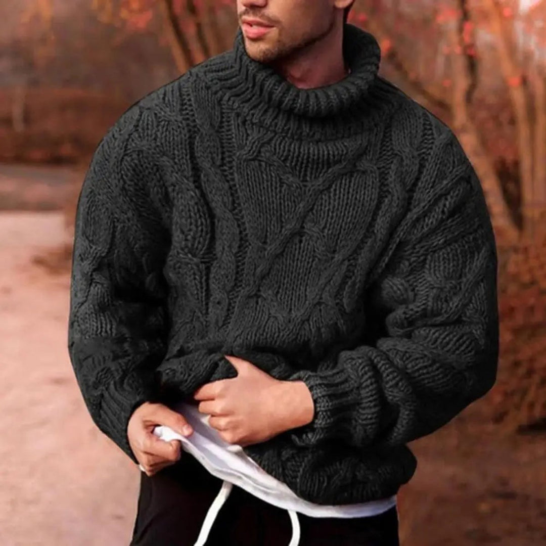 Men's Chunky Cable-Knit Turtleneck Pullover Sweater