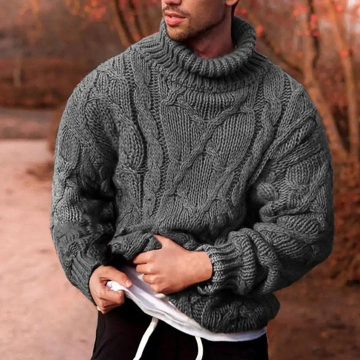 Men's Chunky Cable-Knit Turtleneck Pullover Sweater