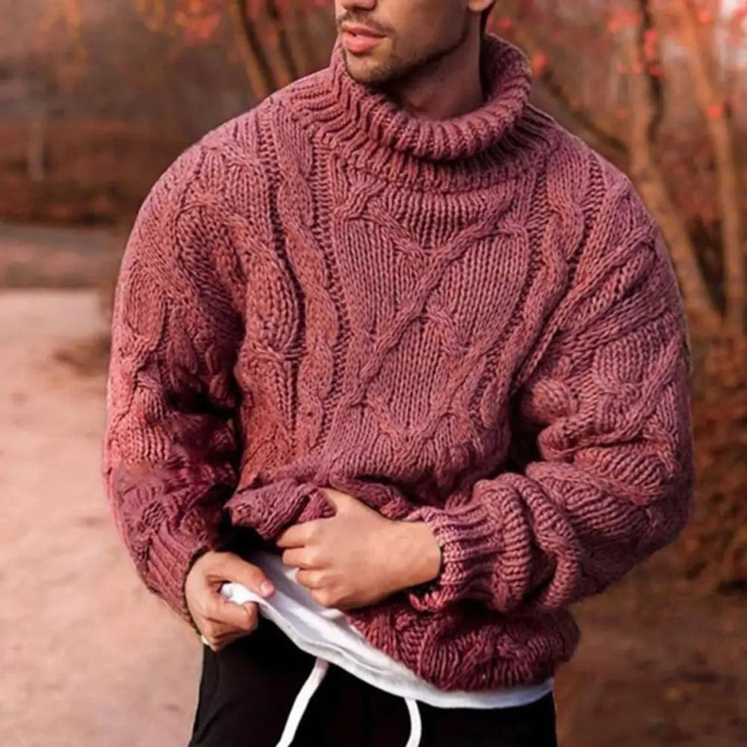 Men's Chunky Cable-Knit Turtleneck Pullover Sweater