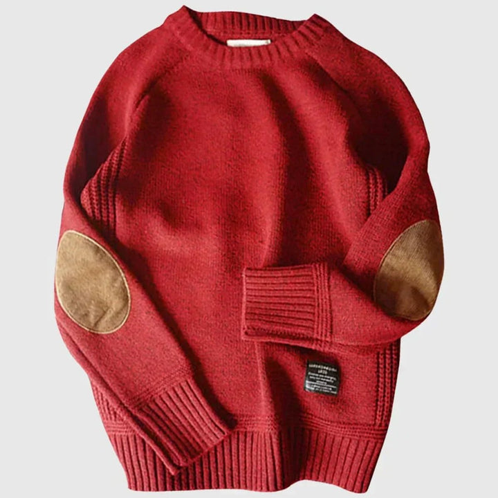 Men's Classic Elbow-Patch Crewneck Knit Pullover Sweater
