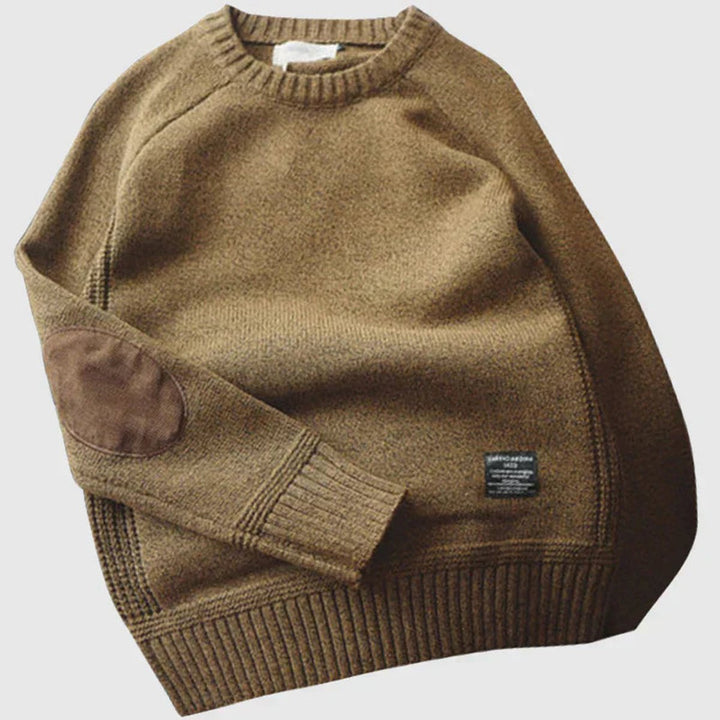 Men's Classic Elbow-Patch Crewneck Knit Pullover Sweater