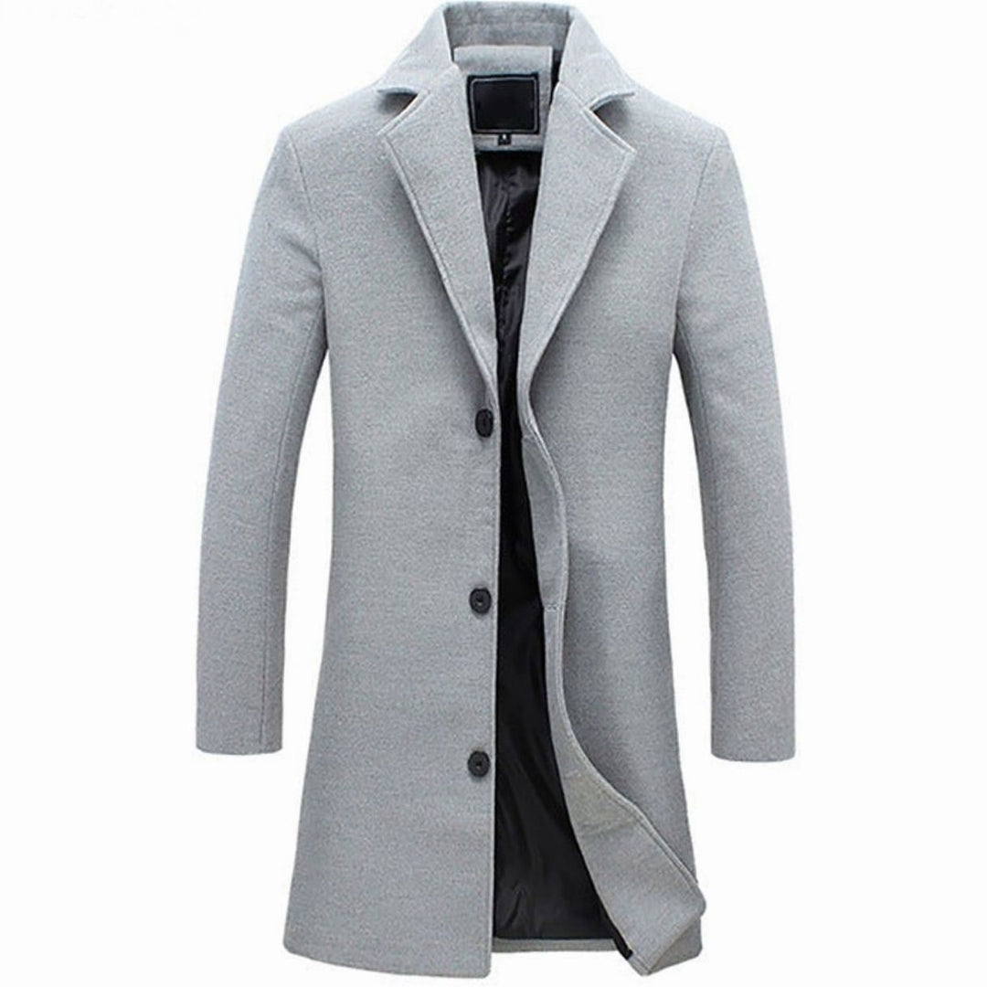 Men's Cold Weather Wool-Blend Tailored Long Trench Coat - Gray