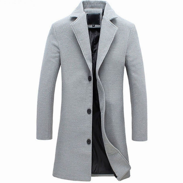 Men's Cold Weather Wool-Blend Tailored Long Trench Coat - Gray