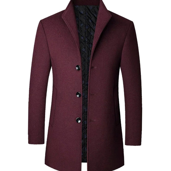 Men's Cold Weather Wool Single-Breasted Overcoat - Burgundy