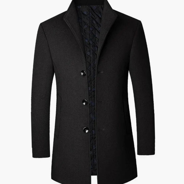 Men's Cold Weather Wool Single-Breasted Overcoat - Black