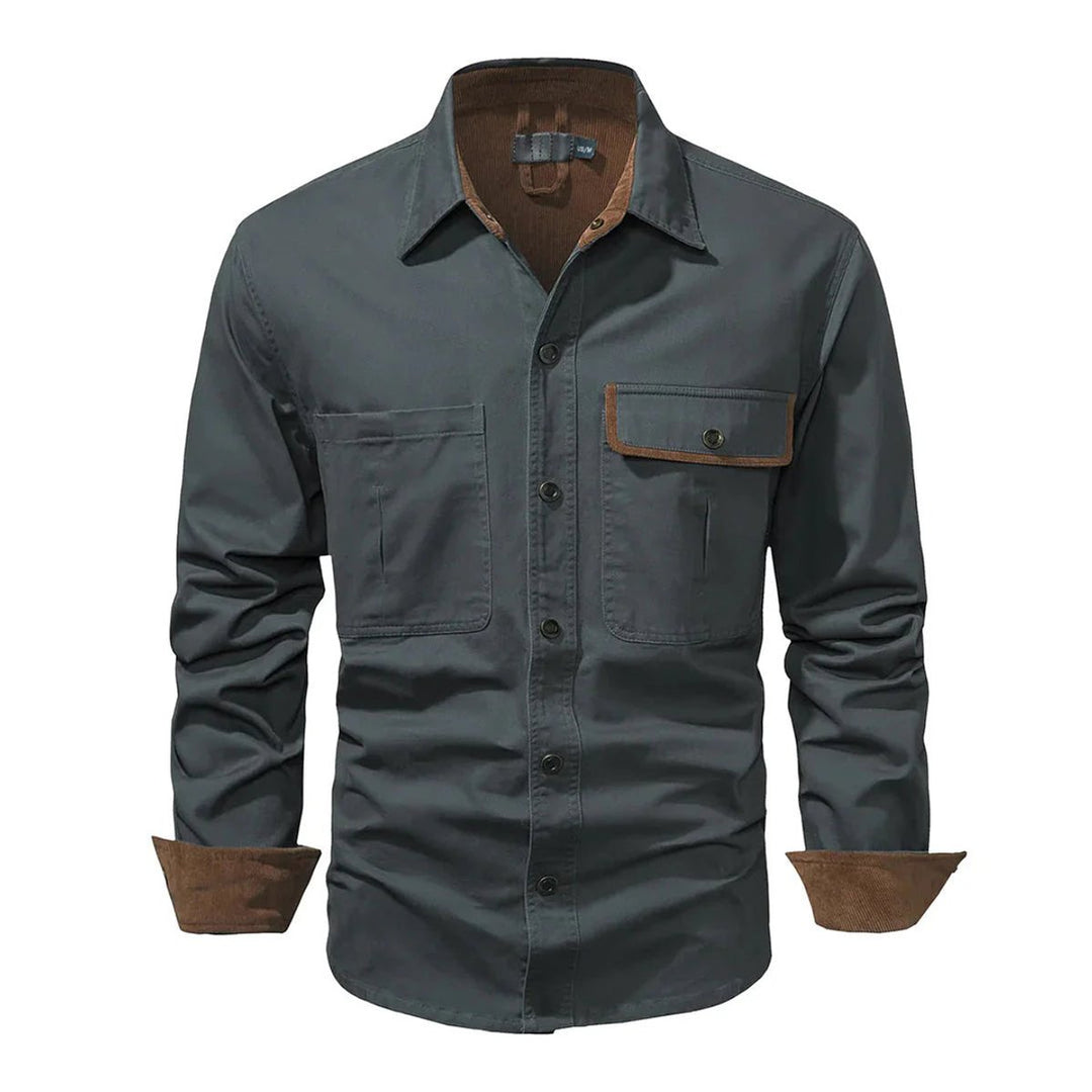Men's Corduroy-Trim Snap-Button Shirt Jacket