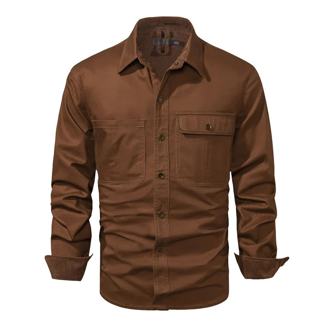 Men's Corduroy-Trim Snap-Button Shirt Jacket